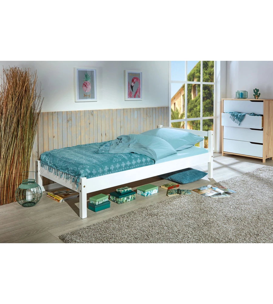 LETTO SINGOLO IN PINO MASSELLO BIANCO 90X190 CM